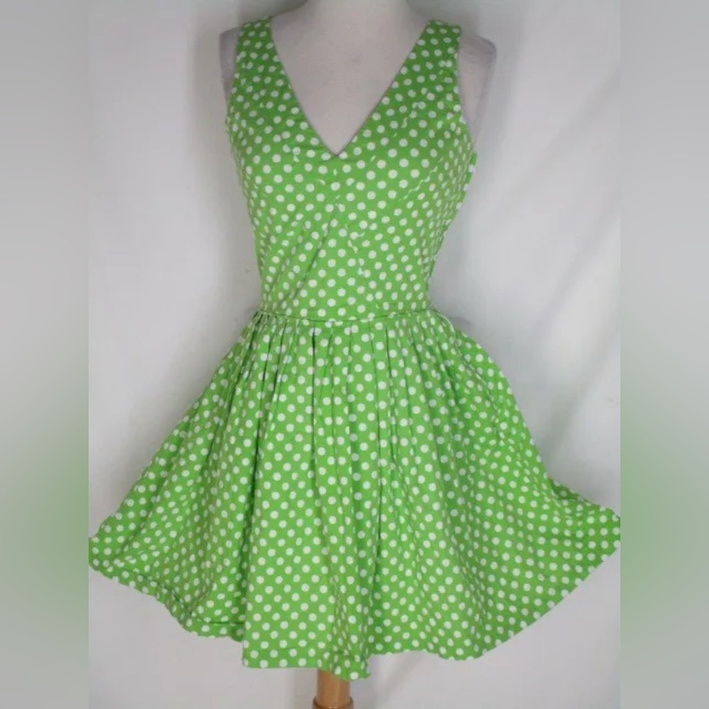 Pinup couture line green polkadot dress